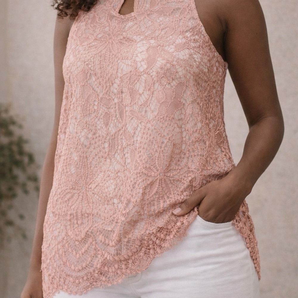Express Floral‎ Lace Tank Top Womens Small Blush Pink Excellent